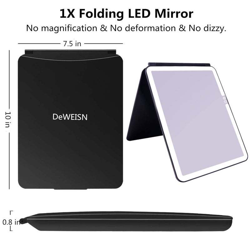 deweisn Folding Lighted Makeup Mirror with 72 LEDs 3 Colors Light Modes USB Rechargable 1800mA Batteries Portable Ultra Thin Compact Vanity Mirror Dimmable Travel Mirror - Image 2